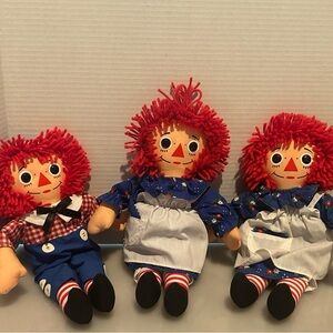 Vtg Raggedy Ann and Andy The Original Doll With A Heart Hasbro 12" Lot of 3